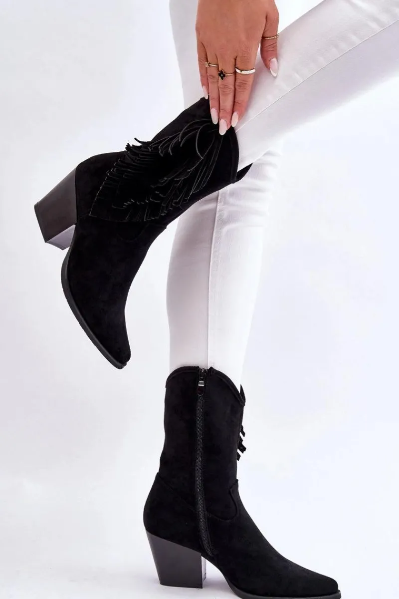 Clearance Damskie buty S.Barski Damskie Niskie Zamszowe Kozaki Kowbojki Czarne Elyse