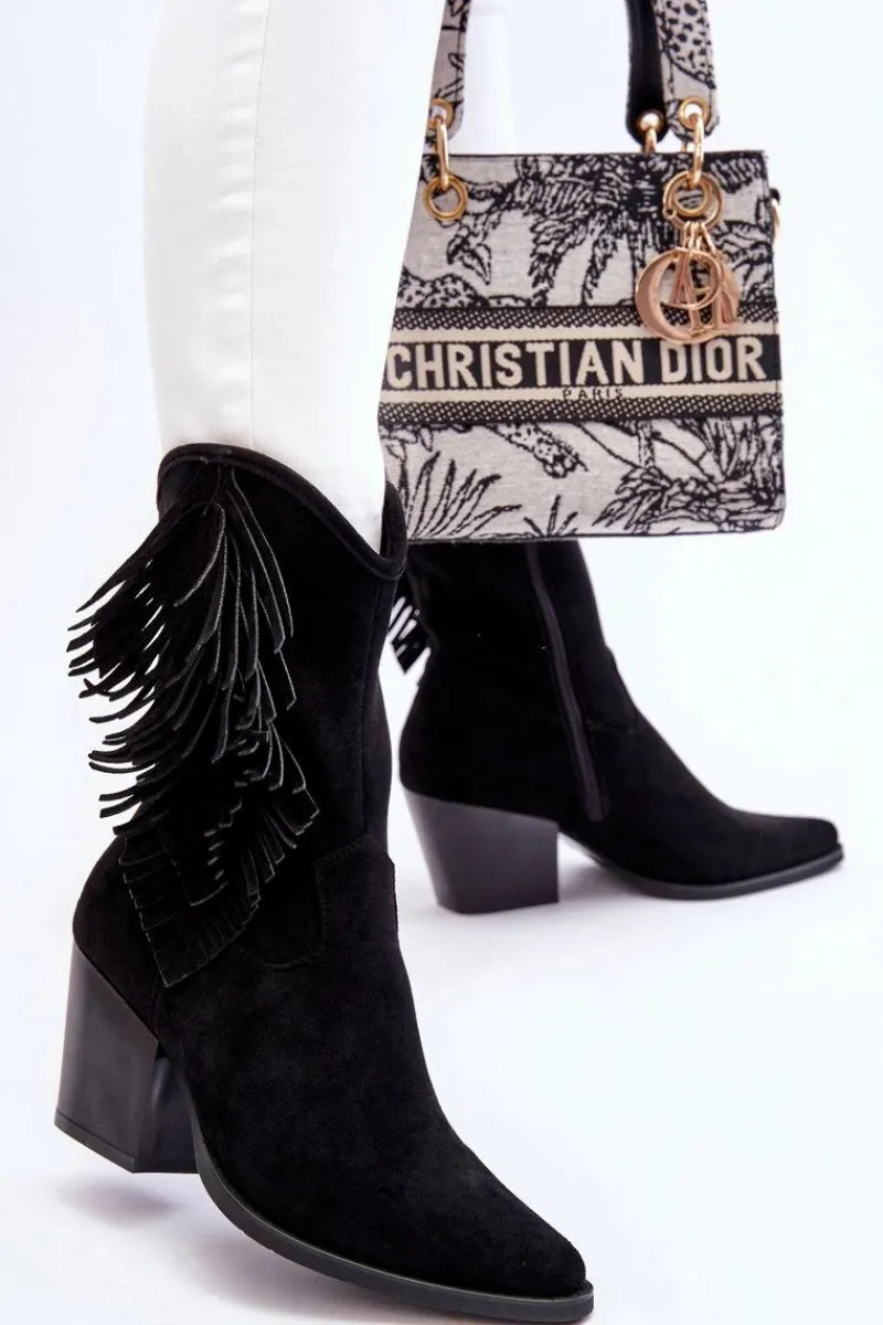 Clearance Damskie buty S.Barski Damskie Niskie Zamszowe Kozaki Kowbojki Czarne Elyse