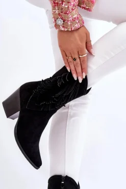 Clearance Damskie buty S.Barski Damskie Niskie Zamszowe Kozaki Kowbojki Czarne Elyse