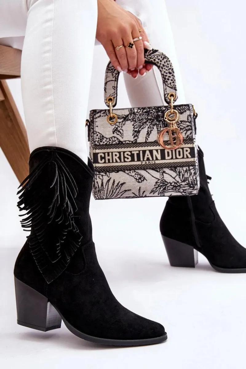 Clearance Damskie buty S.Barski Damskie Niskie Zamszowe Kozaki Kowbojki Czarne Elyse