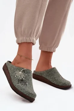 Online INBLU Damskie Obuwie Domowe Kapcie NL000011 Zielone Zielony