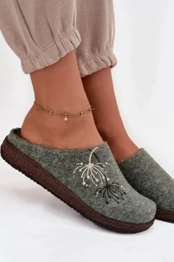 Online INBLU Damskie Obuwie Domowe Kapcie NL000011 Zielone Zielony