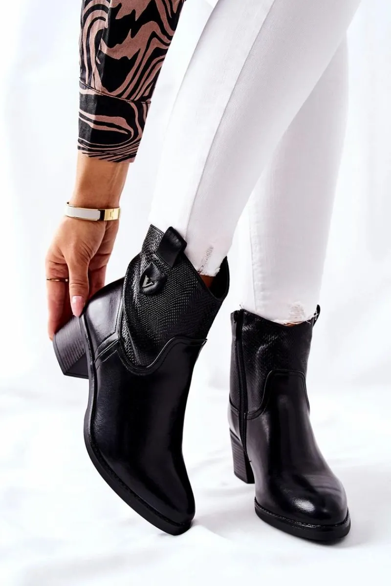 Czarne Botki|Botki Zimowe Damskie>Damskie buty S.Barski Damskie Ocieplane Botki Czarne Palile