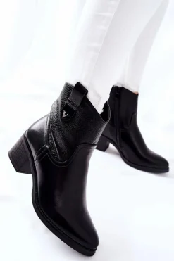 Czarne Botki|Botki Zimowe Damskie>Damskie buty S.Barski Damskie Ocieplane Botki Czarne Palile