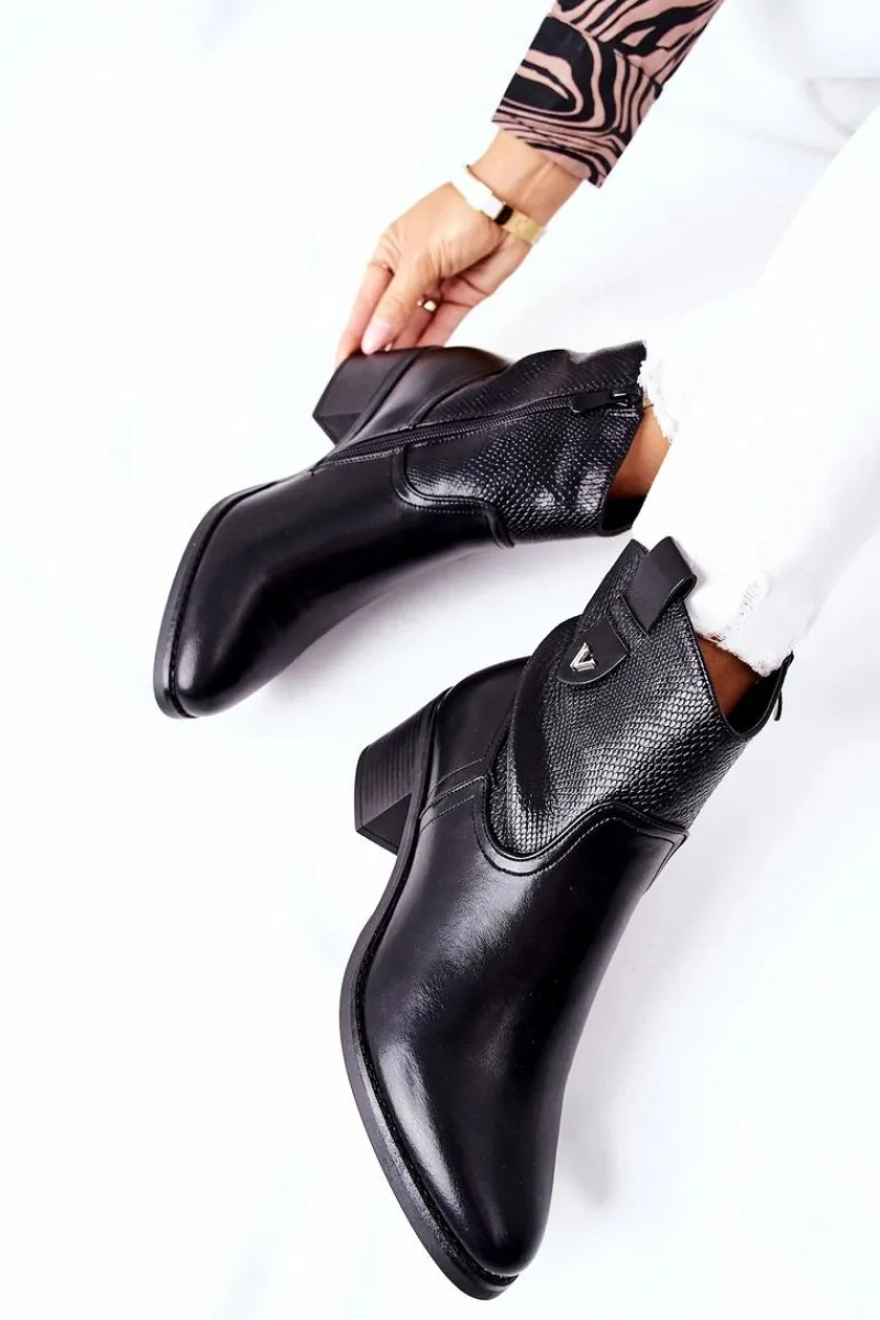 Czarne Botki|Botki Zimowe Damskie>Damskie buty S.Barski Damskie Ocieplane Botki Czarne Palile