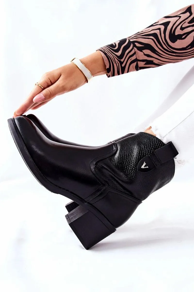 Czarne Botki|Botki Zimowe Damskie>Damskie buty S.Barski Damskie Ocieplane Botki Czarne Palile