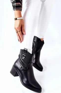 Czarne Botki|Botki Zimowe Damskie><noscript><img width=