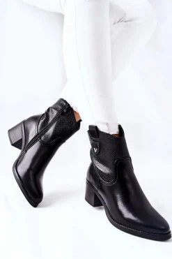 Czarne Botki|Botki Zimowe Damskie><noscript><img width=