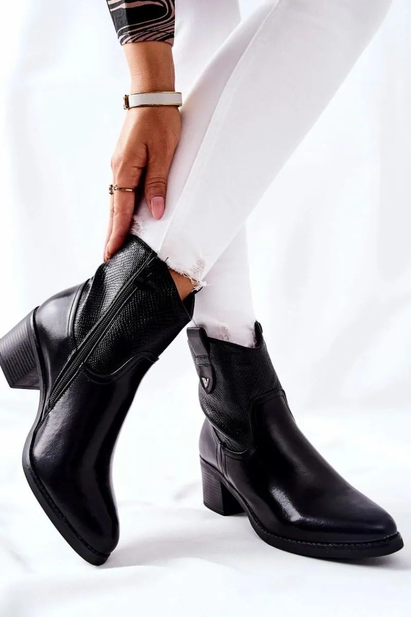 Czarne Botki|Botki Zimowe Damskie>Damskie buty S.Barski Damskie Ocieplane Botki Czarne Palile