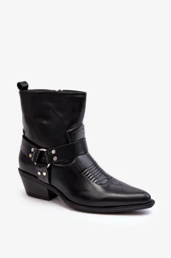 Czarne Botki|Botki Na Obcasie>Boto Damskie Ocieplane Botki Kowbojki Czarne Venosa