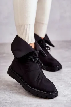 Sale Boto Damskie Ocieplane Botki Materiałowe Czarne Emelie