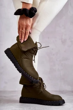 Best Boto Damskie Ocieplane Botki Materiałowe Zielone Emelie Zielony