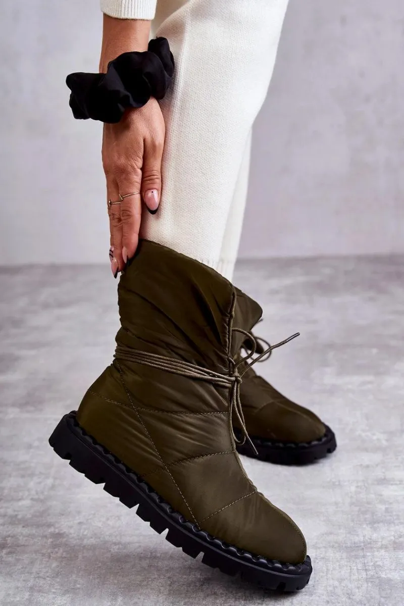 Best Boto Damskie Ocieplane Botki Materiałowe Zielone Emelie Zielony