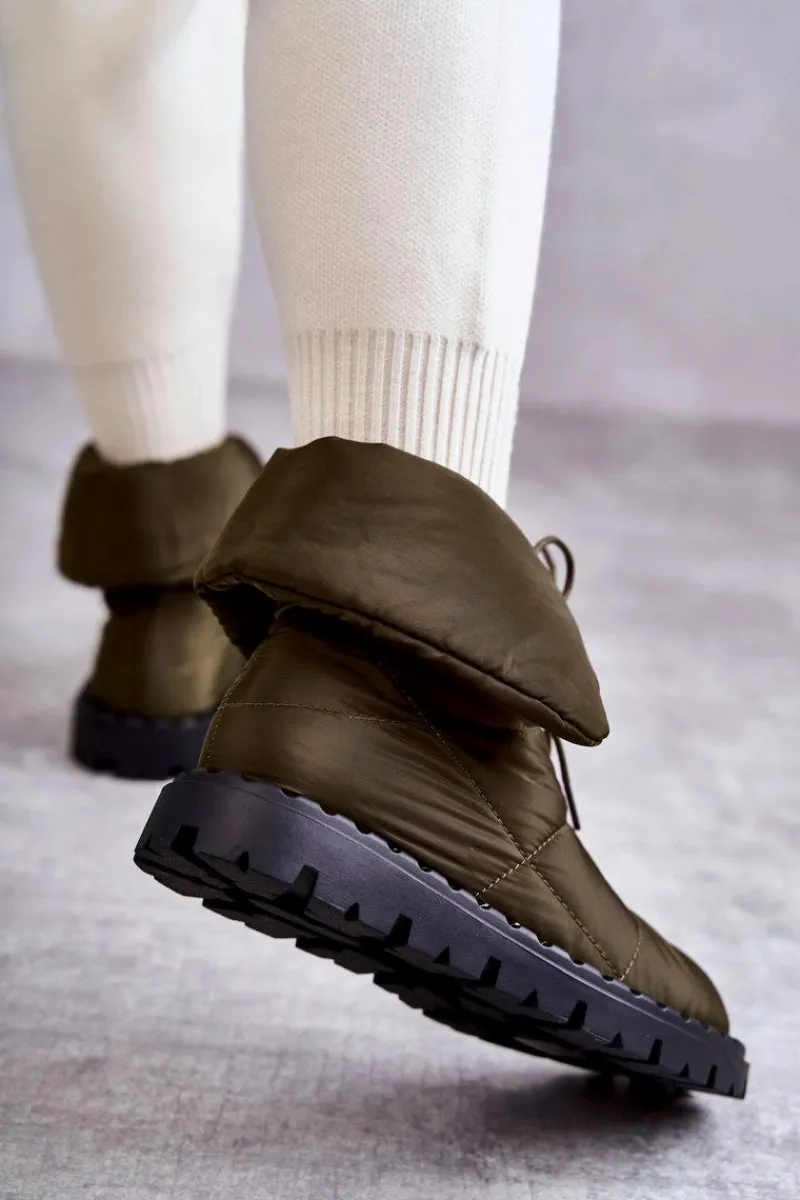 Best Boto Damskie Ocieplane Botki Materiałowe Zielone Emelie Zielony