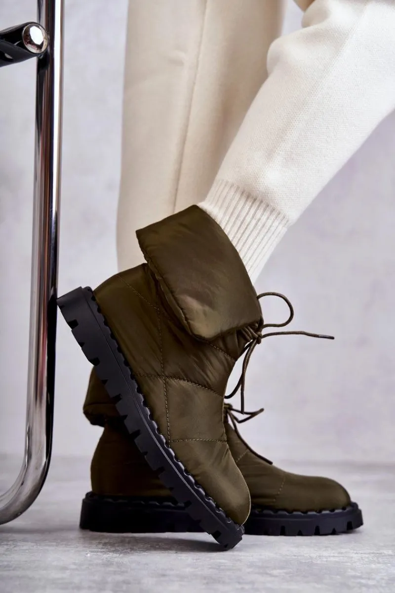 Best Boto Damskie Ocieplane Botki Materiałowe Zielone Emelie Zielony