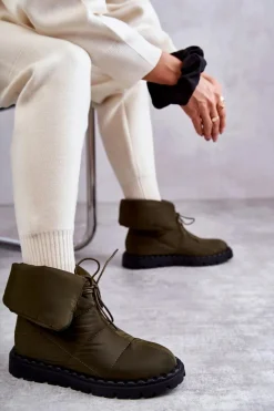 Best Boto Damskie Ocieplane Botki Materiałowe Zielone Emelie Zielony