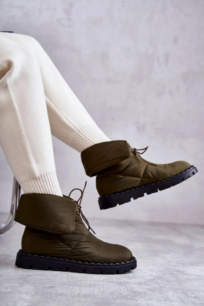 Best Boto Damskie Ocieplane Botki Materiałowe Zielone Emelie Zielony