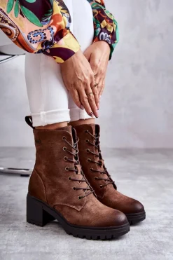 Buty damskie Vinceza Damskie Ocieplane Botki Na Obcasie Brązowe Grethe