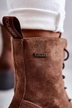 Buty damskie Vinceza Damskie Ocieplane Botki Na Obcasie Brązowe Grethe