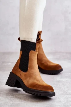 Best Boto Damskie Ocieplane Botki Na Obcasie Camel Abella