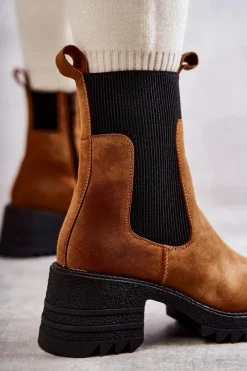 Best Boto Damskie Ocieplane Botki Na Obcasie Camel Abella