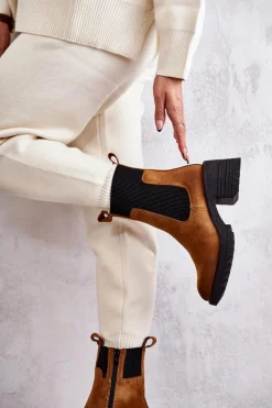 Best Boto Damskie Ocieplane Botki Na Obcasie Camel Abella