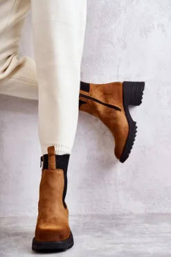 Best Boto Damskie Ocieplane Botki Na Obcasie Camel Abella