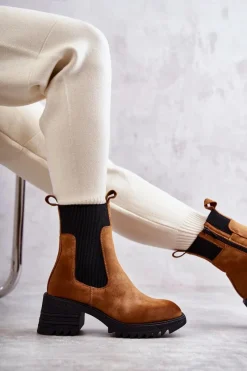 Best Boto Damskie Ocieplane Botki Na Obcasie Camel Abella