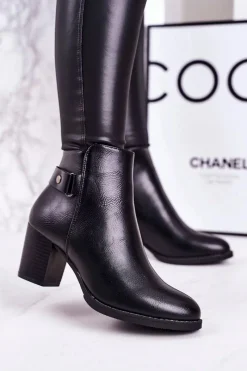 Clearance Boto Damskie Ocieplane Botki Na Słupku Czarne Unstoppable