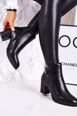 Clearance Boto Damskie Ocieplane Botki Na Słupku Czarne Unstoppable