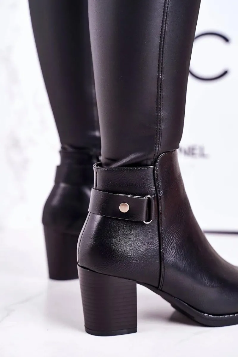 Clearance Boto Damskie Ocieplane Botki Na Słupku Czarne Unstoppable