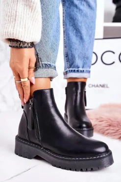 Czarne Botki|Botki Zimowe Damskie>Boto Damskie Ocieplane Botki Na Gumowej Podeszwie Czarne Moon Walk