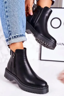 Czarne Botki|Botki Zimowe Damskie>Boto Damskie Ocieplane Botki Na Gumowej Podeszwie Czarne Moon Walk