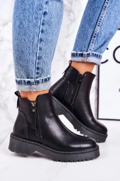 Czarne Botki|Botki Zimowe Damskie><noscript><img width=