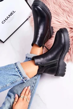 Czarne Botki|Botki Zimowe Damskie><noscript><img width=