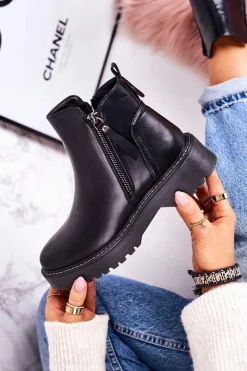 Czarne Botki|Botki Zimowe Damskie><noscript><img width=