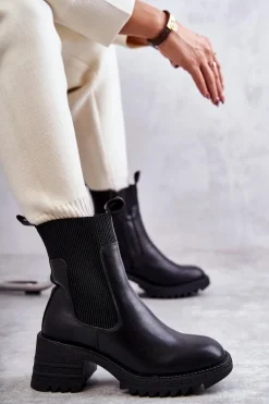 New Damskie Ocieplane Botki Na Obcasie Czarne Abella Damskie Botki Na Słupku|Czarne Botki
