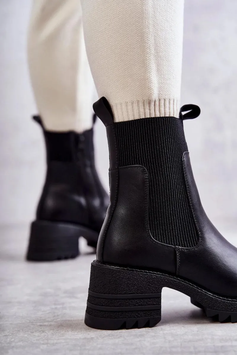 New Damskie Ocieplane Botki Na Obcasie Czarne Abella Damskie Botki Na Słupku|Czarne Botki