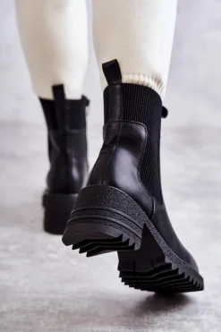 New Damskie Ocieplane Botki Na Obcasie Czarne Abella Damskie Botki Na Słupku|Czarne Botki