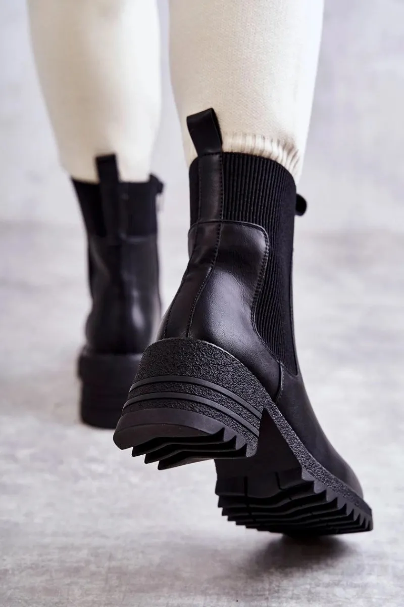 New Damskie Ocieplane Botki Na Obcasie Czarne Abella Damskie Botki Na Słupku|Czarne Botki