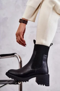 New Damskie Ocieplane Botki Na Obcasie Czarne Abella Damskie Botki Na Słupku|Czarne Botki