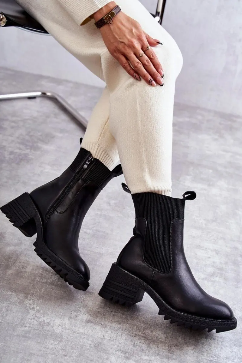 New Damskie Ocieplane Botki Na Obcasie Czarne Abella Damskie Botki Na Słupku|Czarne Botki