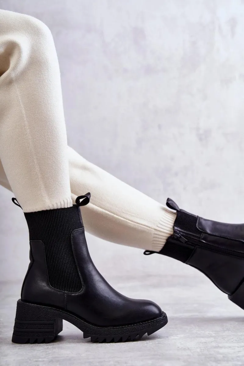 New Damskie Ocieplane Botki Na Obcasie Czarne Abella Damskie Botki Na Słupku|Czarne Botki