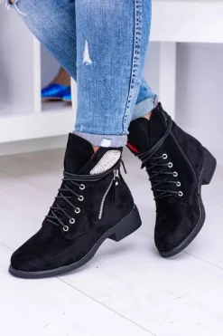 Botki Sznurowane|Botki Płaskie>Boto Damskie Ocieplane Botki Na Zamek Cekiny Zamsz Cortina