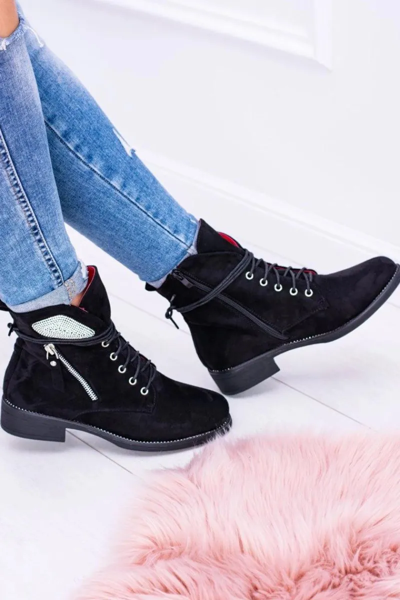 Botki Sznurowane|Botki Płaskie>Boto Damskie Ocieplane Botki Na Zamek Cekiny Zamsz Cortina