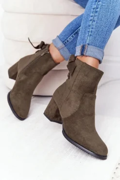 Botki Na Słupku|Czarne Botki>Boto Damskie Ocieplane Botki Na Słupku Zielone Kayla