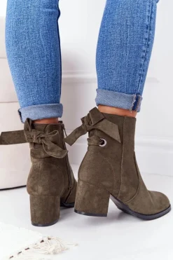 Botki Na Słupku|Czarne Botki>Boto Damskie Ocieplane Botki Na Słupku Zielone Kayla