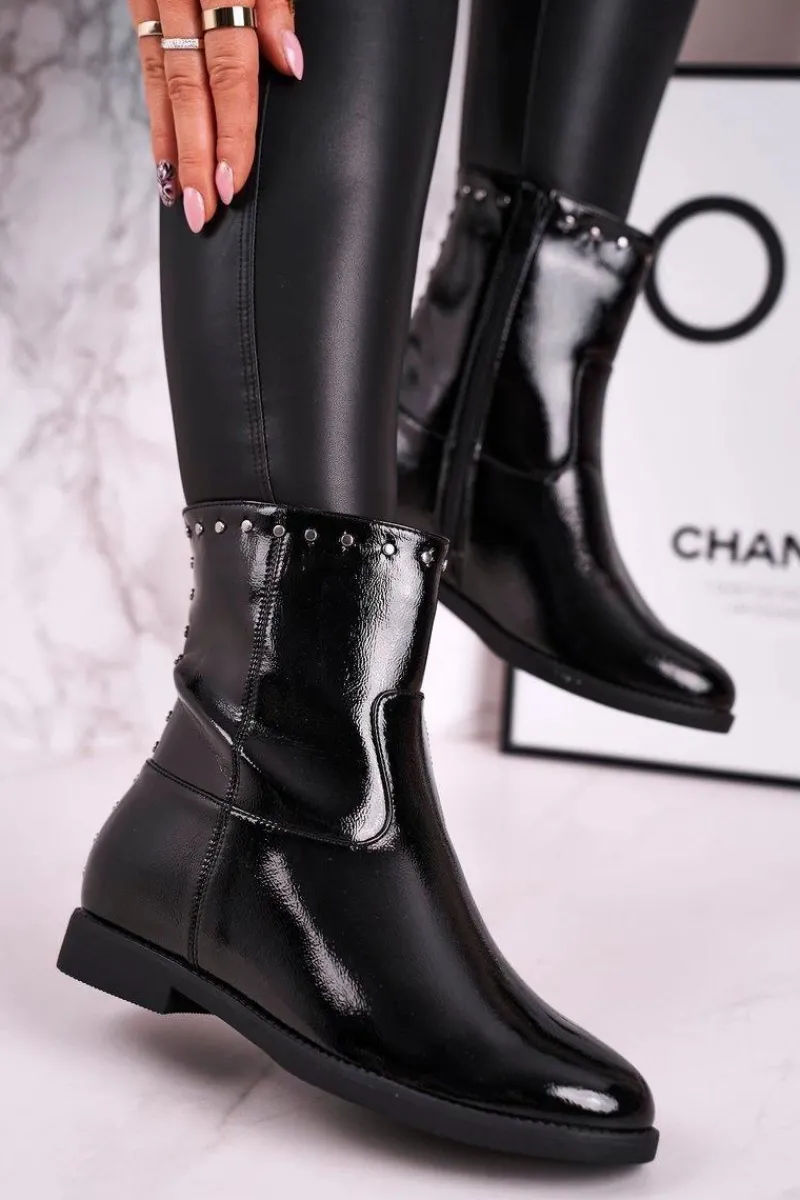 Botki Na Koturnie|Czarne Botki>Boto Damskie Ocieplane Botki Na Koturnie Lakierowane Czarne Performance