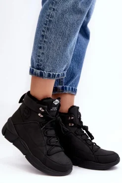 New Damskie Ocieplane Botki Na Platformie LCJ-23-44-1979L Czarne Damskie Trekkingowe Damskie|Damskie Trapery