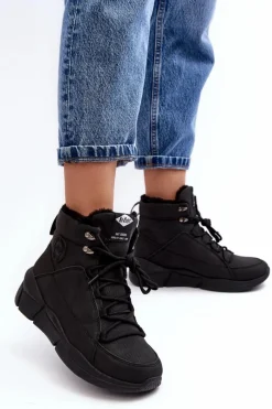 New Damskie Ocieplane Botki Na Platformie LCJ-23-44-1979L Czarne Damskie Trekkingowe Damskie|Damskie Trapery